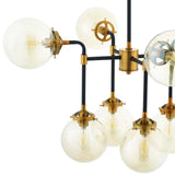 Ambition Amber Glass And Antique Brass 8 Light Pendant Chandelier by Modway