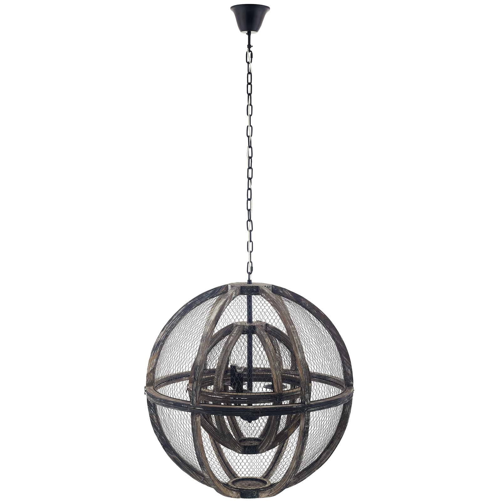 Gravitate Globe Rustic Oak Wood Pendant Light Chandelier by Modway