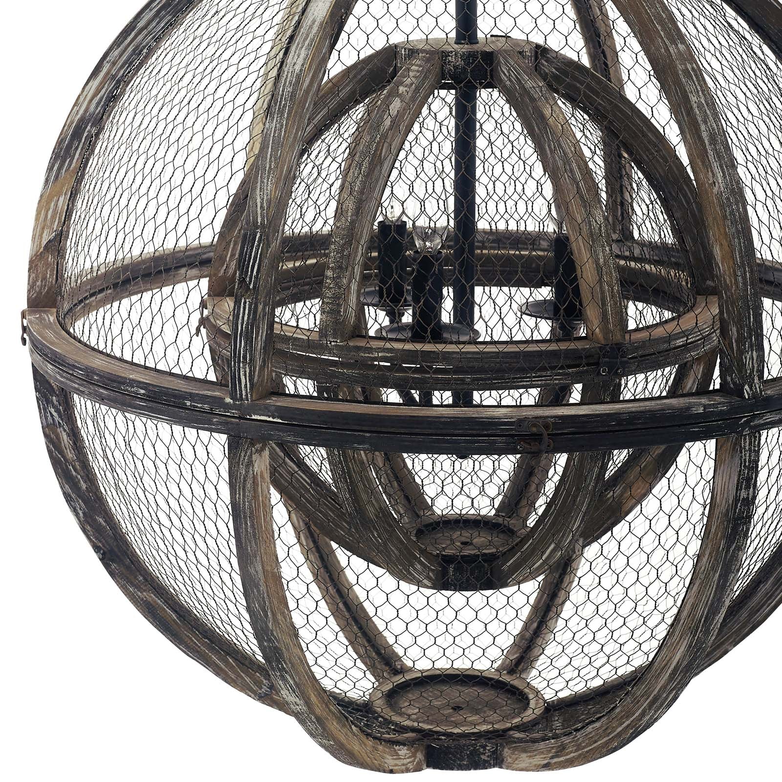 Gravitate Globe Rustic Oak Wood Pendant Light Chandelier by Modway