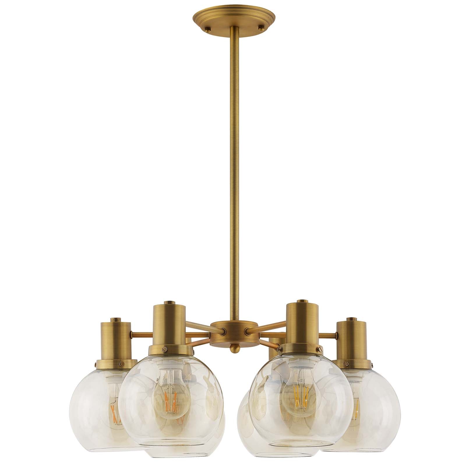 Resound Amber Glass And Brass Pendant Chandelier by Modway