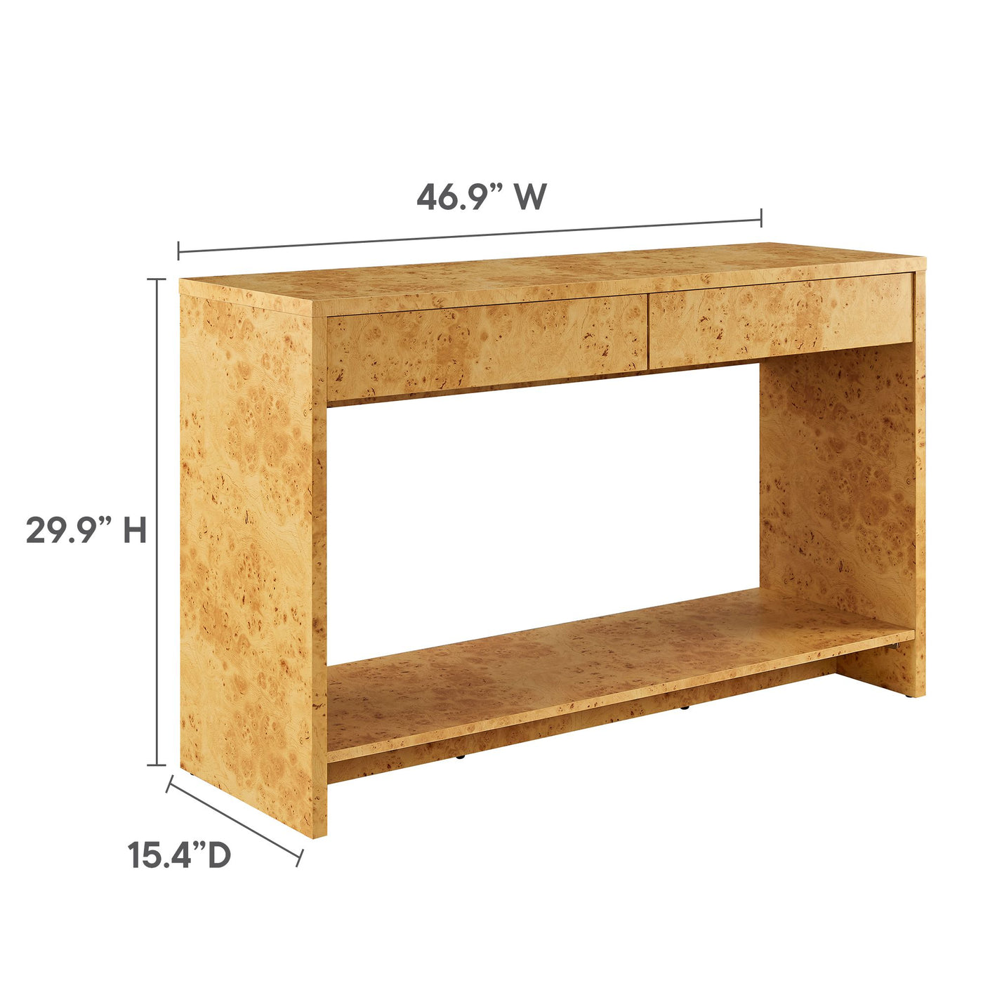 Hudson  2-Drawer Burl Wood  Console Table