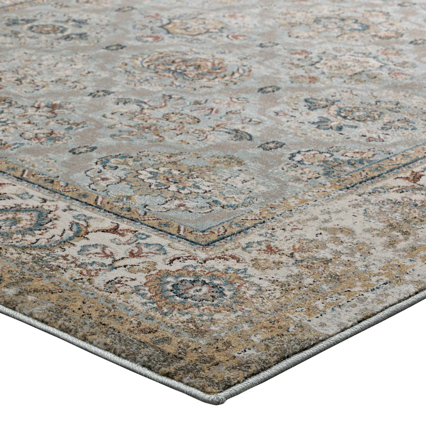 Silver Blue Beige and Brown / 5x8